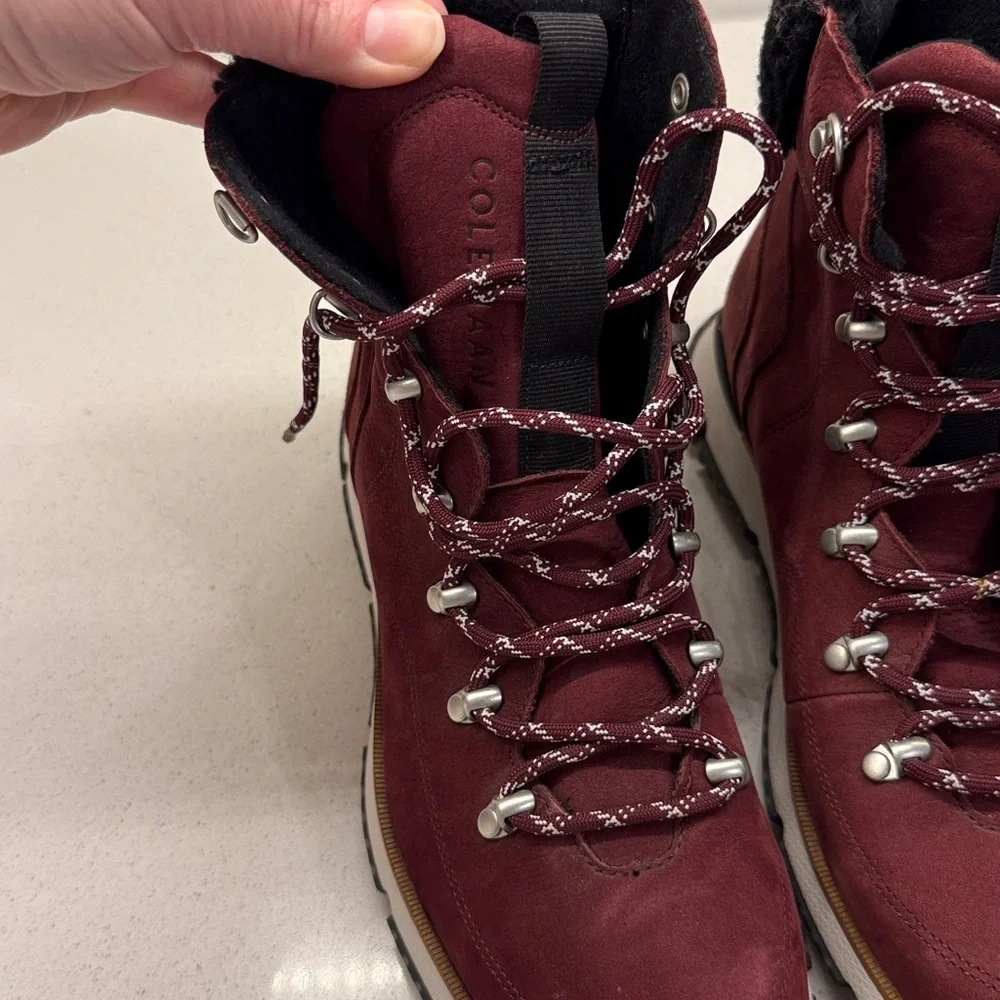 Cole Haan Burgundy Leather Real Fur Winter Boots Size 8 B New!
